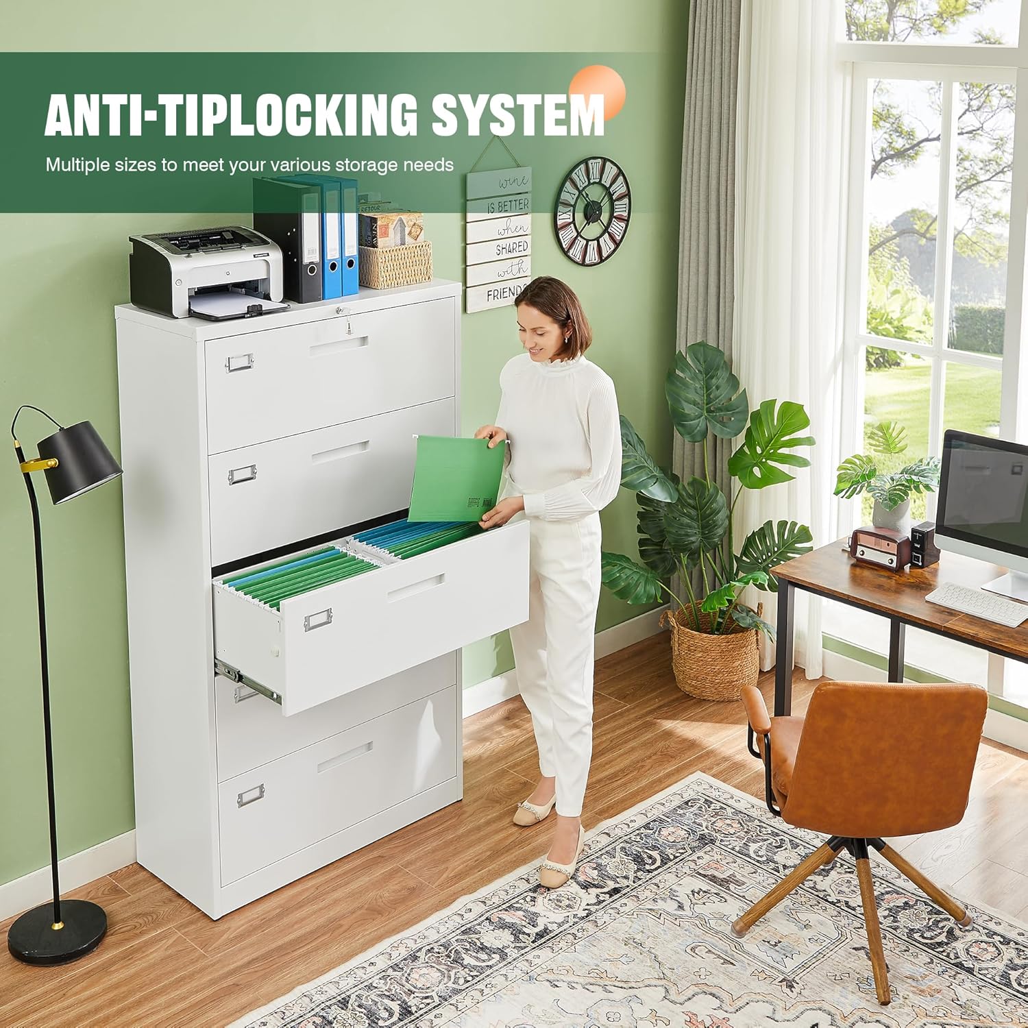 Metal Lateral File Cabinets with Lock,2 Drawer Steel Wide Filing Organization Storage Cabinets,Home Office Furniture for Hanging Files Letter/Legal/F4/A4 Size (Blcak-2 Drawer)