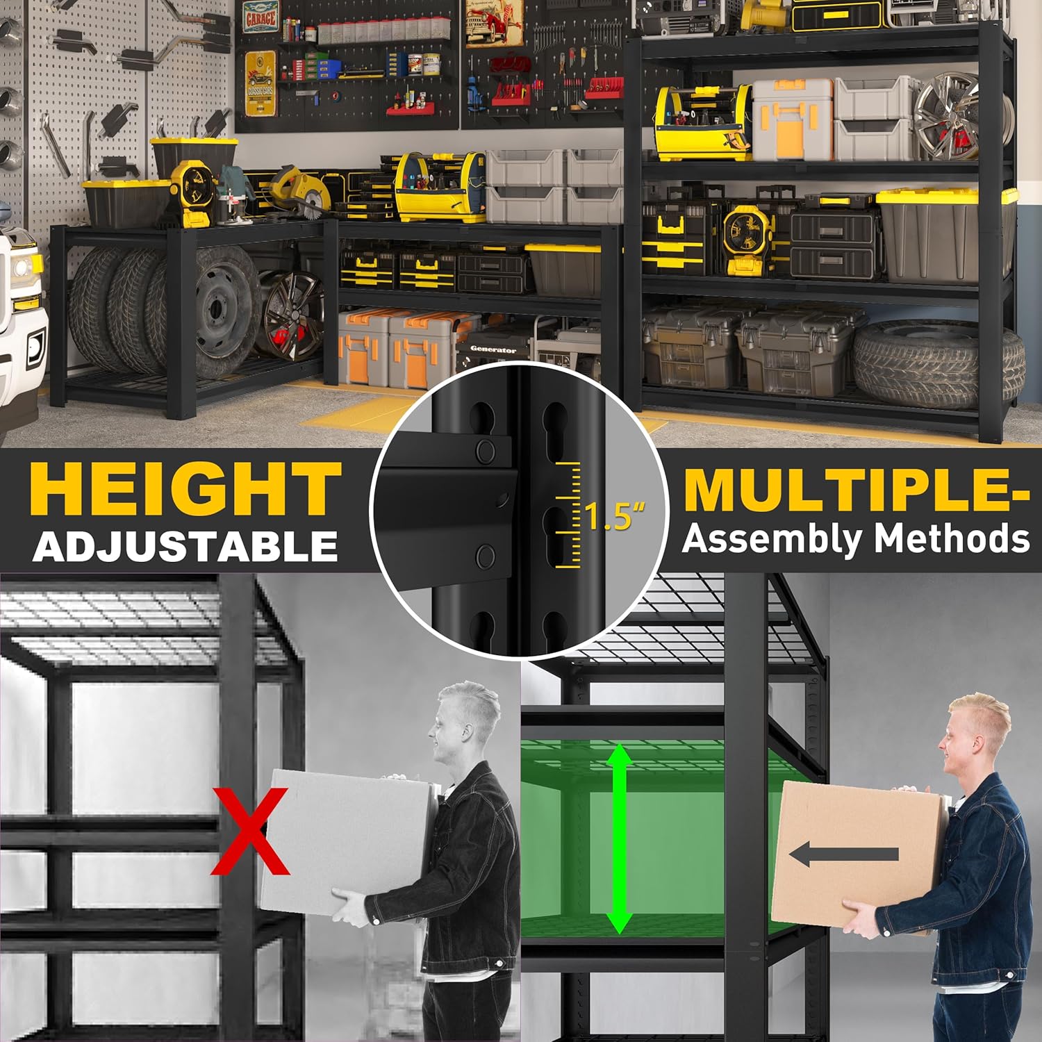 4-Tier Heavy Duty Metal Wire Shelving, Adjustable 2200 lbs Garage Storage Rack for Basement, Pantry & Warehouse, 40"W x 20"D x 60"H