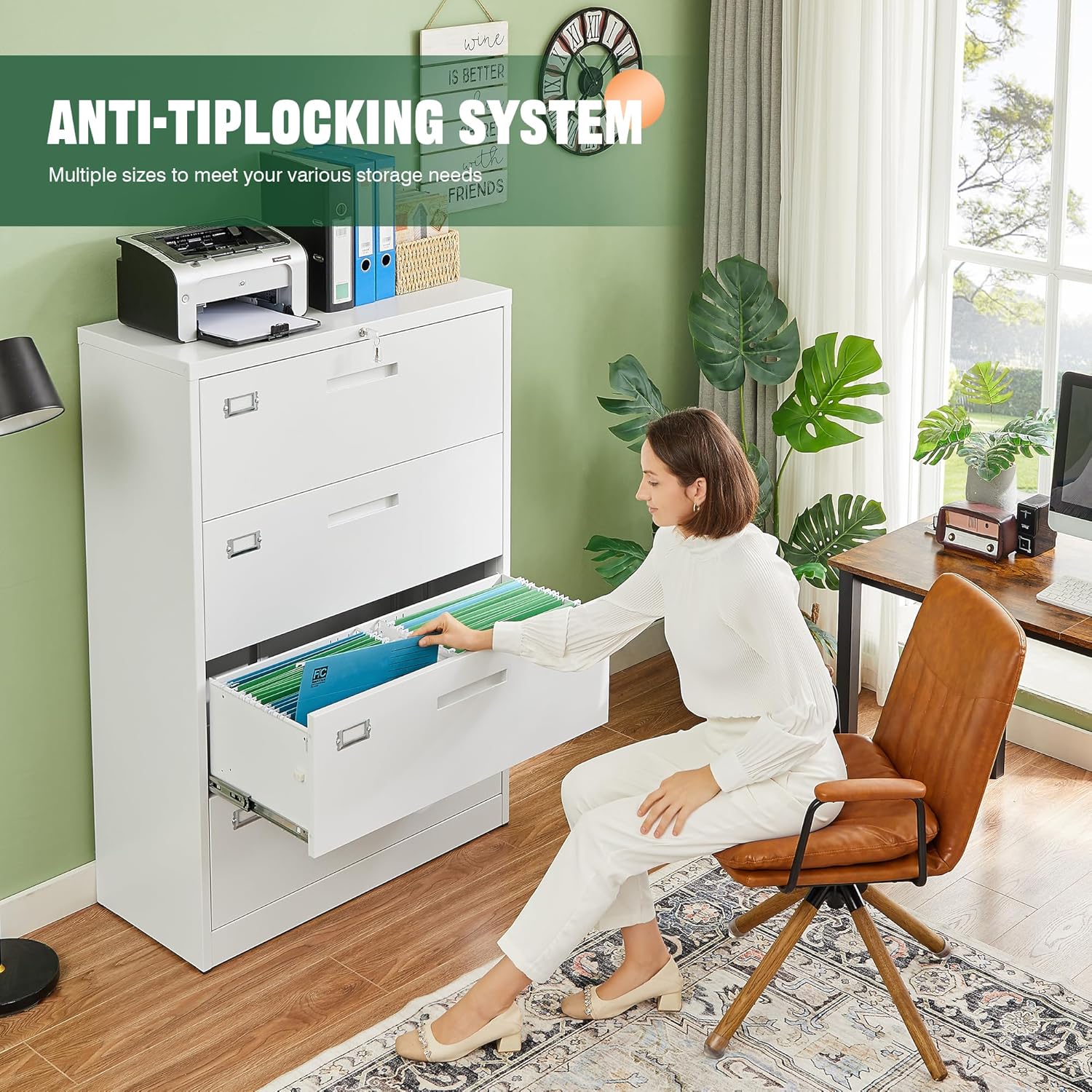 Metal Lateral File Cabinets with Lock,2 Drawer Steel Wide Filing Organization Storage Cabinets,Home Office Furniture for Hanging Files Letter/Legal/F4/A4 Size (Blcak-2 Drawer)