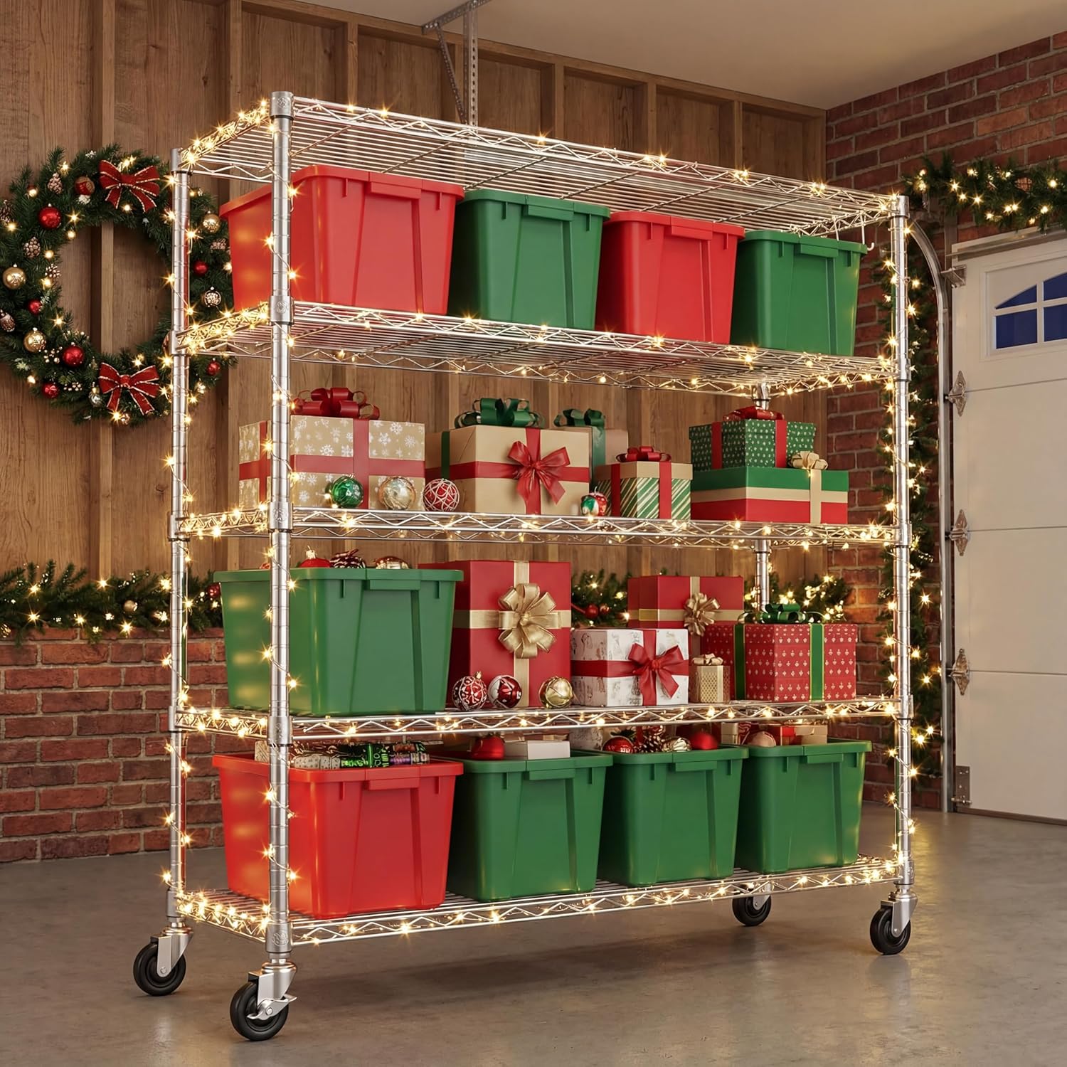 5-Tier Heavy Duty Wire Shelving with Wheels, Adjustable NSF-Certified Rolling Storage Rack for Kitchen, Garage & Laundry, 36"W x 14"D x 74"H