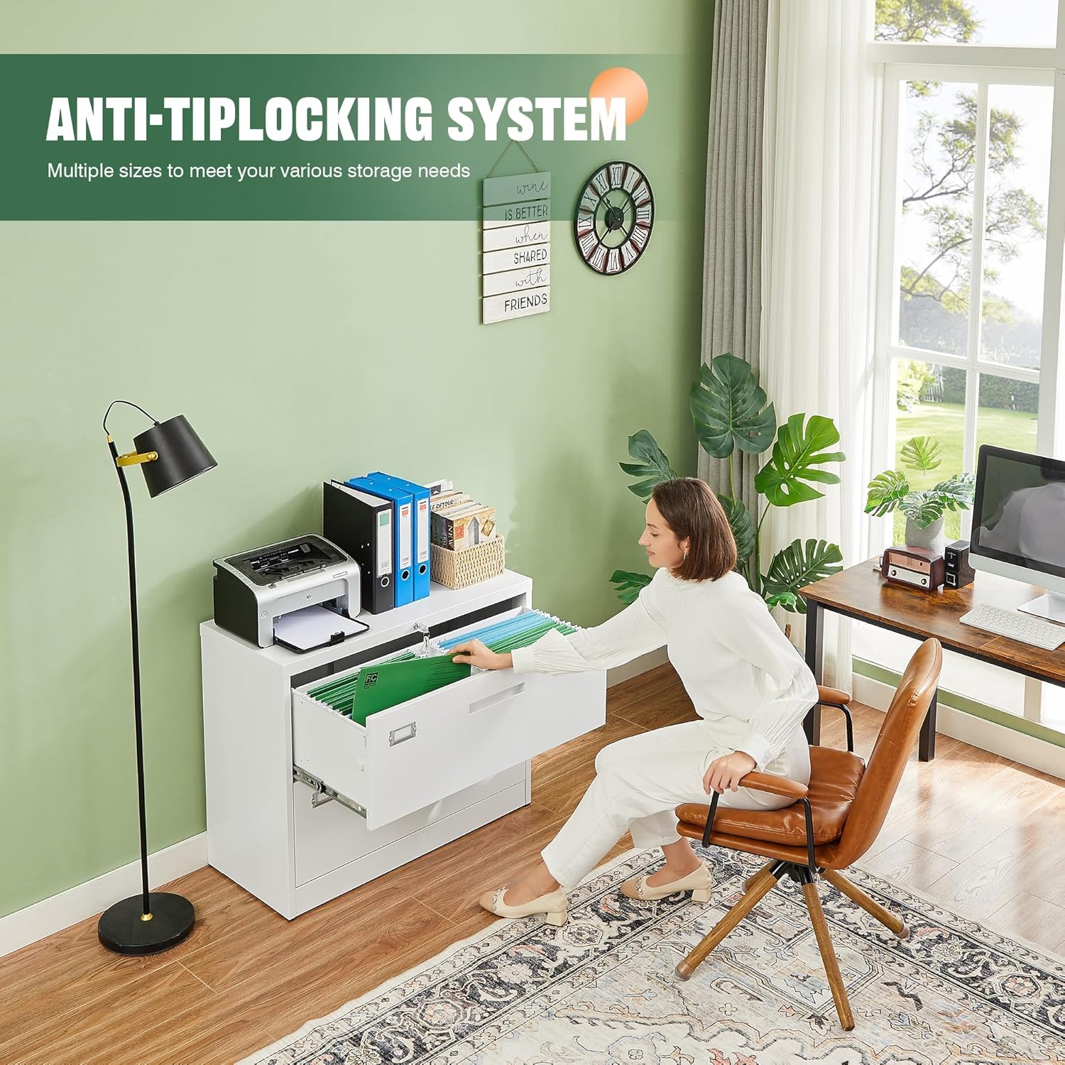 Metal Lateral File Cabinets with Lock,2 Drawer Steel Wide Filing Organization Storage Cabinets,Home Office Furniture for Hanging Files Letter/Legal/F4/A4 Size (Blcak-2 Drawer)