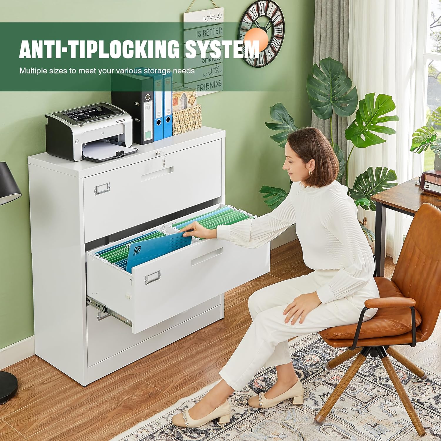 Metal Lateral File Cabinets with Lock,2 Drawer Steel Wide Filing Organization Storage Cabinets,Home Office Furniture for Hanging Files Letter/Legal/F4/A4 Size (Blcak-2 Drawer)