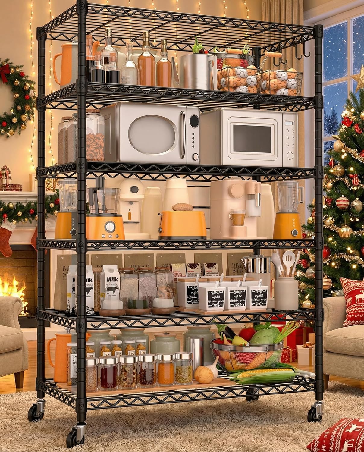 5-Tier Heavy Duty Wire Shelving with Wheels, Adjustable NSF-Certified Rolling Storage Rack for Kitchen, Garage & Laundry, 36"W x 14"D x 74"H